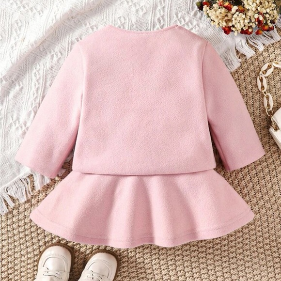 Toddler girls Bow Front pink Overcoat & Dress set - Picture 4 of 4